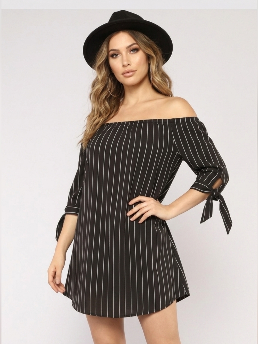 Streetwear Society Off-the-Shoulder Striped Mini Dress -boho Chic- Size M